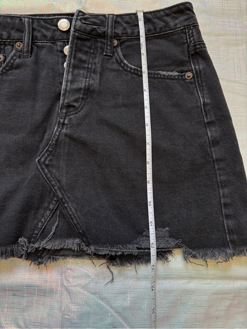 American Eagle Outfitters Black Button-Front Distressed Denim Mini Skirt - Picture 7 of 8